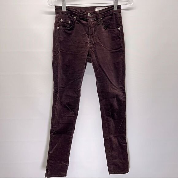 Rag & Bone Womens 10 Inch Capri Skinny Jean in Wine Velvet 24 - Picture 1 of 10